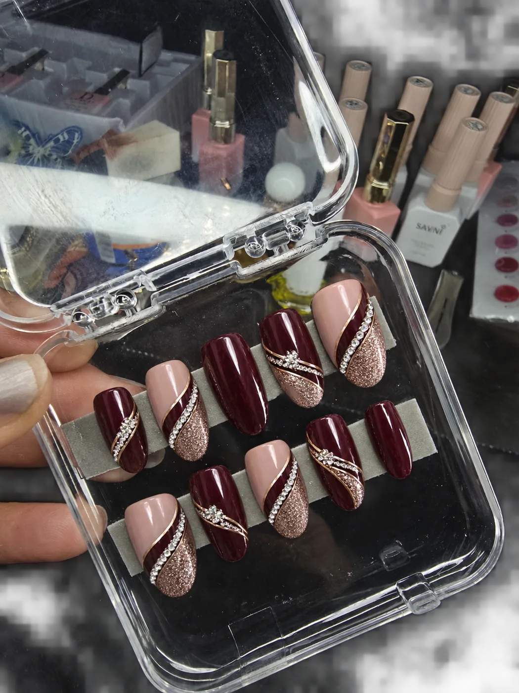 Blush pink chrome nail set